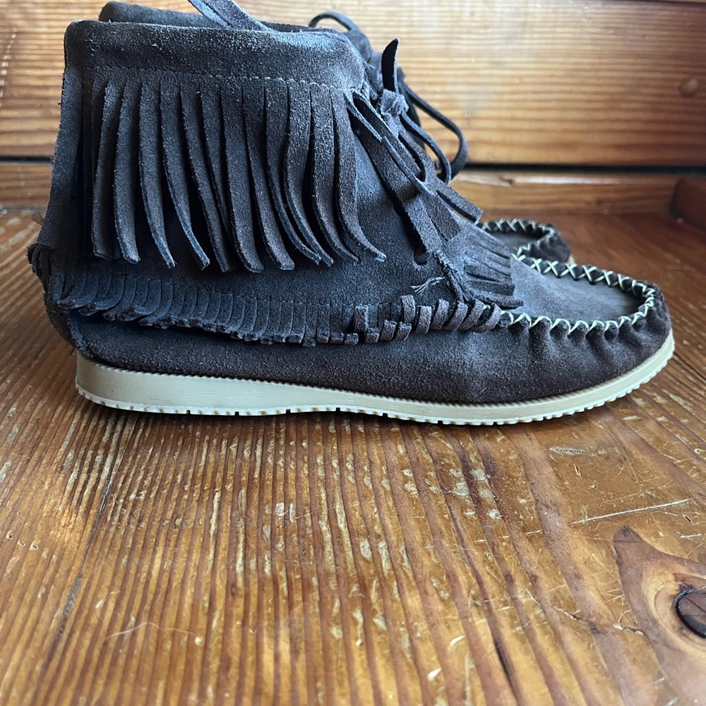 Brown Animoc moccasin ankle booties size 8